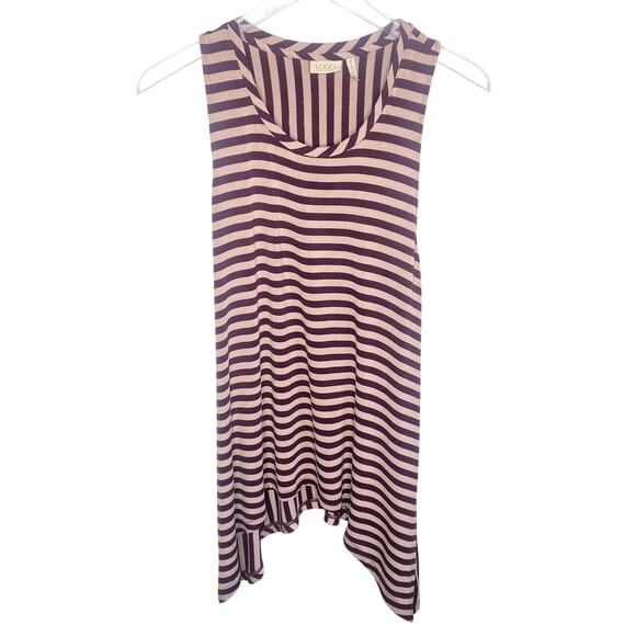 Logo by Lori Godstein Burgundy Striped Sleeveless Hankercheif Hem Top Sz Medium - Picture 1 of 5